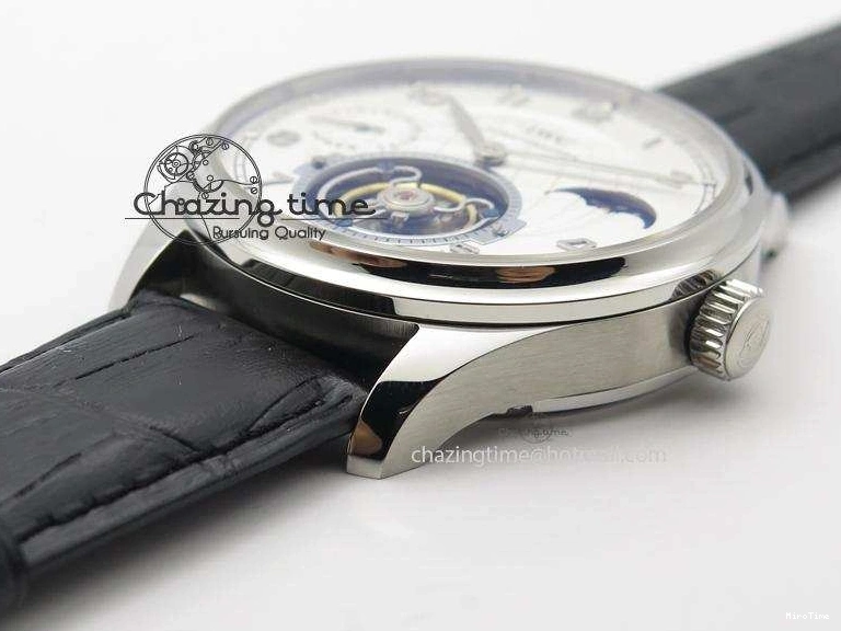 MIROTIME 0120 UrbanStyle Portuguese Tourbillon Power Reserve Moonphase SS White Dial On Black Leather Strap 7318